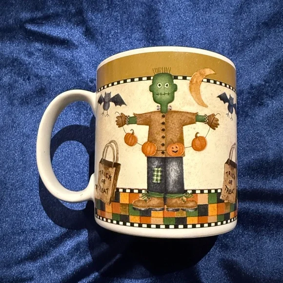 Pair of Halloween Mugs by Debbie Mumm  Owl, Crescent Moon, Frankenstein Oneida - Picture 11 of 15